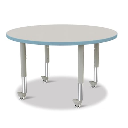 Jonti-Craft Berries Round Activity Table, 42 in. Diameter, Mobile, Freckled Gray/Coastal Blue/Gray 6468JCM131